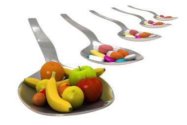 Fruits vs medicine - Isolated clipart