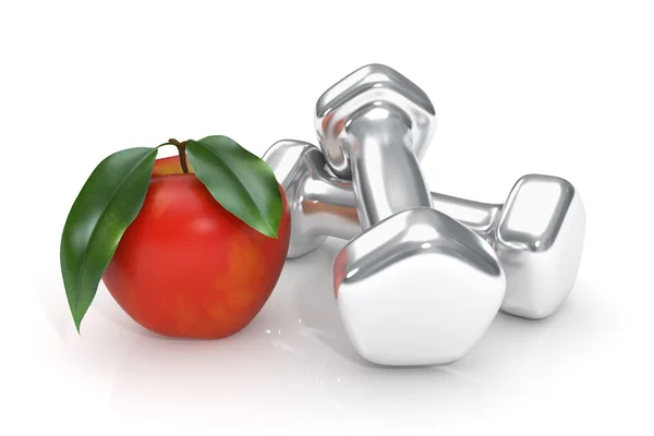 Apple and dumbells - Isolated — Stock Photo, Image