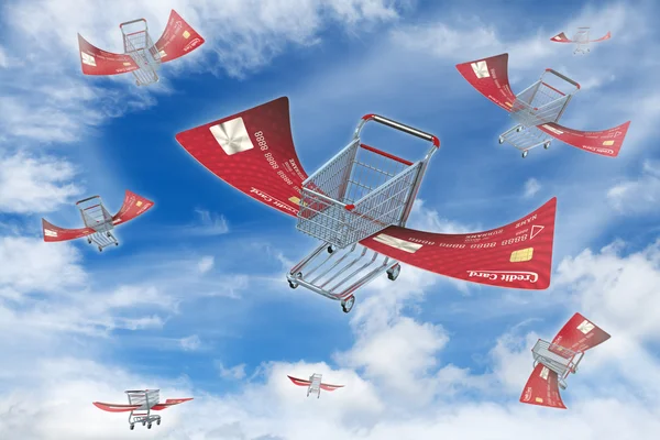 Flying shopping carts — Stock Photo, Image
