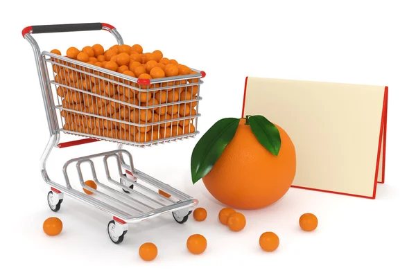 Carrinho de compras cheio de laranjas — Fotografia de Stock