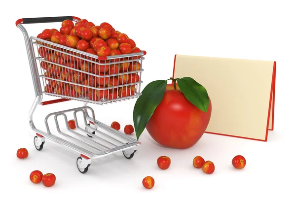 Carrinho de compras cheio de maçãs vermelhas — Fotografia de Stock