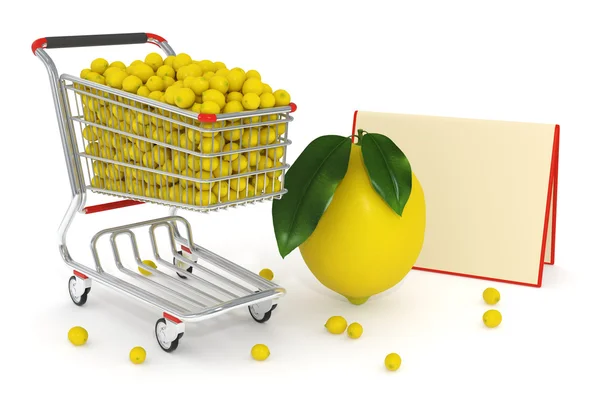 Carrinho de compras cheio de limões amarelos — Fotografia de Stock