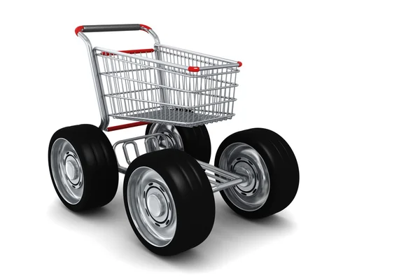 Carrinho de compras com rodas grandes isolado — Fotografia de Stock