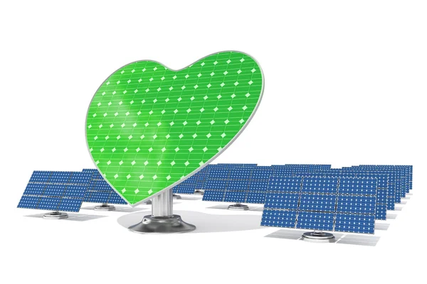 Καρδιά σχήμα ηγέτης πράσινα ηλιακά πάνελ — Φωτογραφία Αρχείου