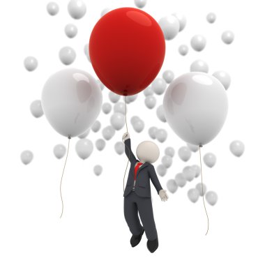 3d business man flying with balloons clipart