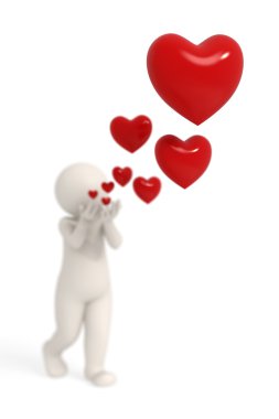 3d guy blowing hearts clipart