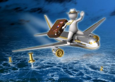 Holiday trip - 3d guy flying - Night clipart