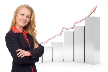 Confident business woman - 3d financial graph clipart