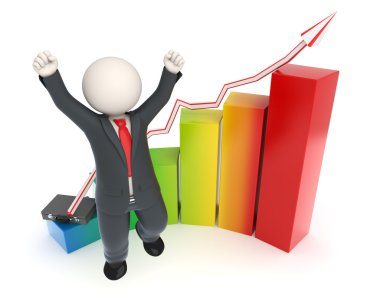 Jumping 3d business man - financial graph chart clipart