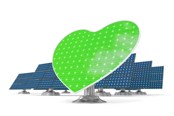 Painéis solares coração verde — Fotografia de Stock