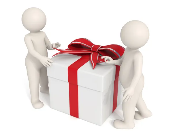 3d erkekler bir hediye kutusu açma — Stok fotoğraf