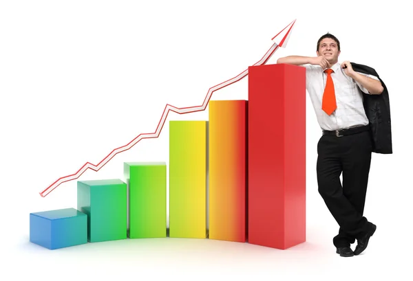 Business man - 3d regenboog financiële grafiek — Stockfoto