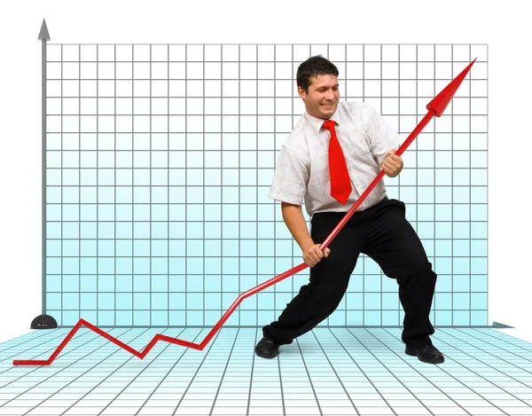 ビジネス男格闘グラフ矢印 — ストック写真
