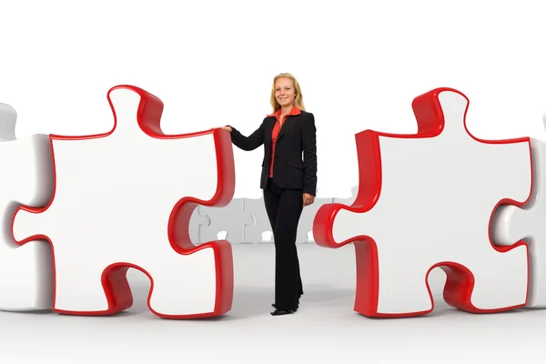 ビジネス女性 - 赤パズル — ストック写真