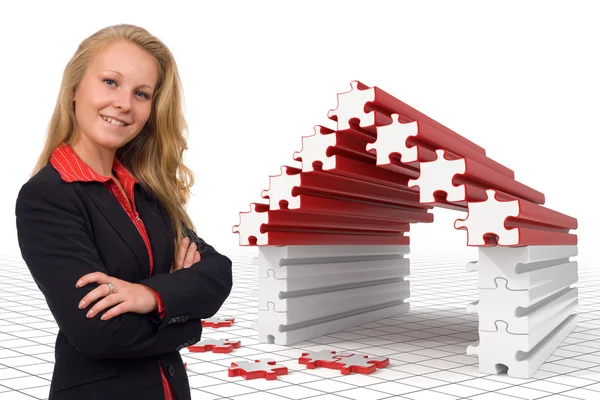 Mulher de negócios - Puzzle house - Soluções — Fotografia de Stock