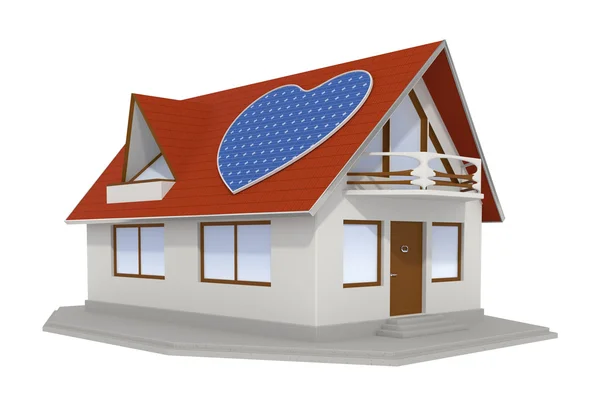 Heart shaped solar panel on house 2 — Stock Photo, Image
