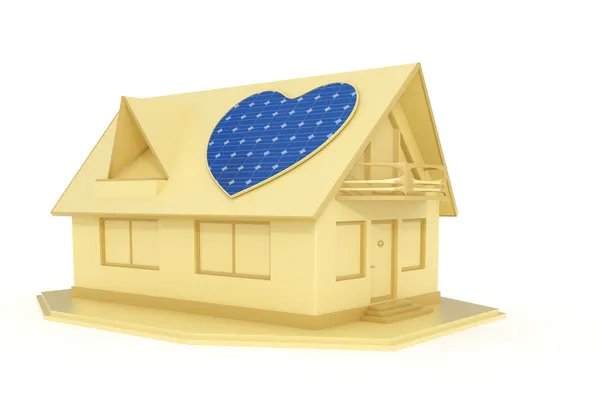 Painel solar em forma de coração na casa — Fotografia de Stock
