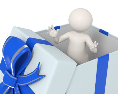 3d man in a blue gift box clipart