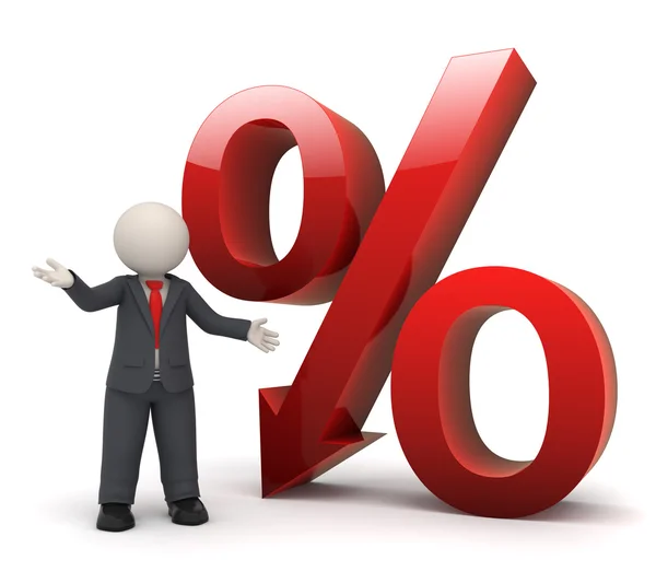 3D-zakenman met grote rode procentteken — Stockfoto