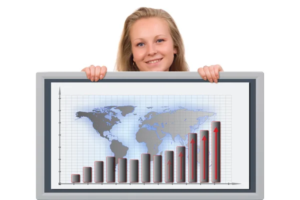 Vrouw met een bord financiële grafiek — Stockfoto