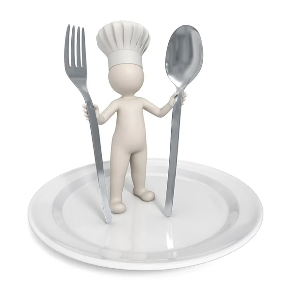 3d Chef - Restaurante símbolo con platillo — Foto de Stock