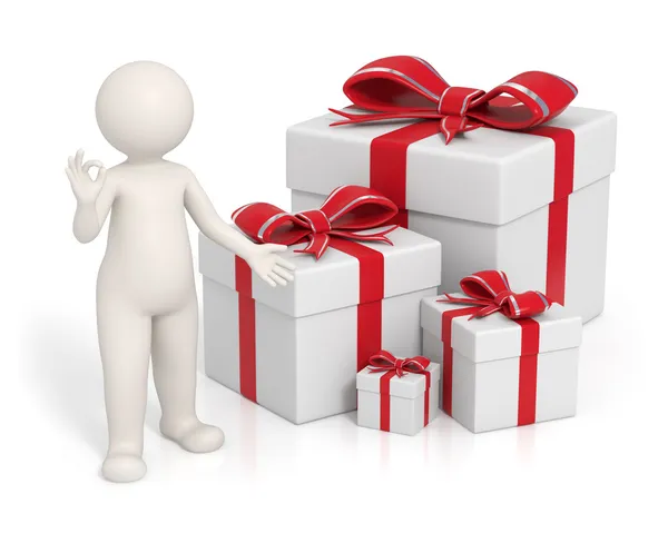 3d man - rote Geschenkboxen — Stockfoto
