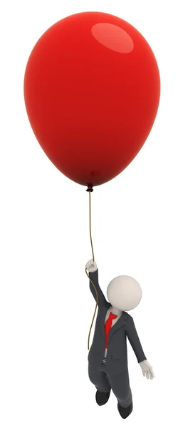 Kırmızı bir balon ile uçan 3d iş adamı — Stok fotoğraf