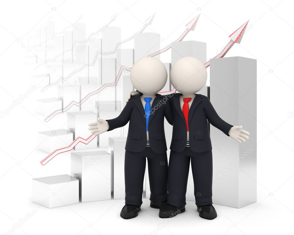 3d business partners in front of financial graph