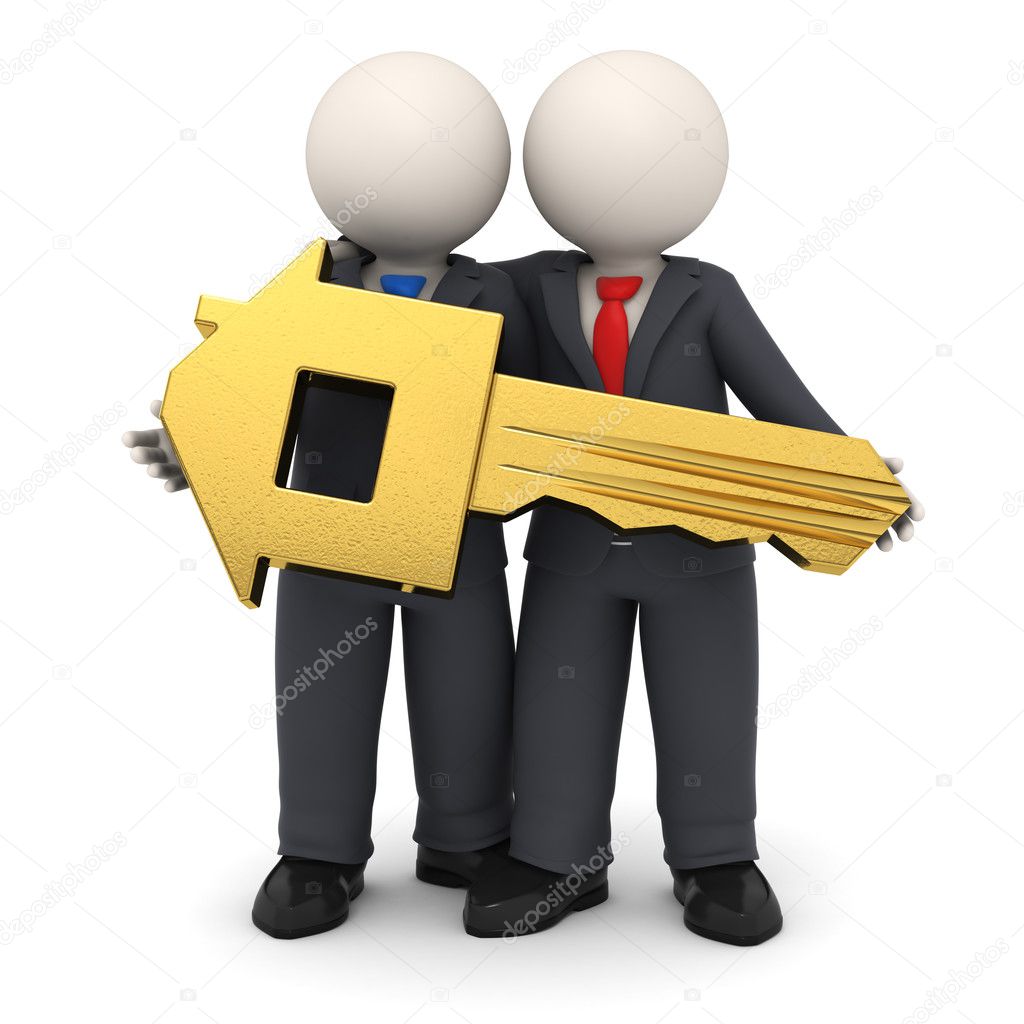 3d business holding a house or home key