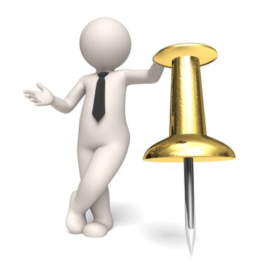 Shedule icon - Gold push pin - 3d business man clipart