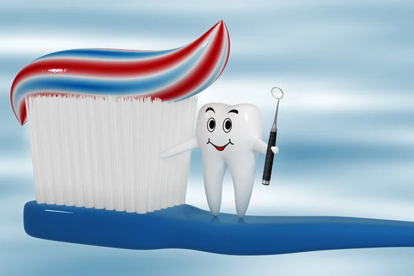 Dente de pé em uma escova de dentes — Fotografia de Stock