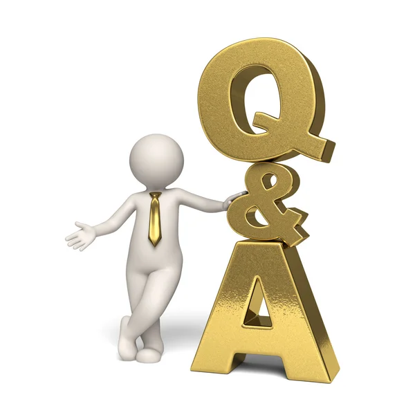 Q&a ikona zlata - otázky a odpovědi - 3d muž — Stock fotografie