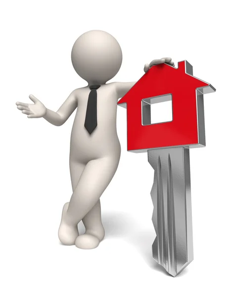 Home key - House - 3d business man — Stock Photo, Image