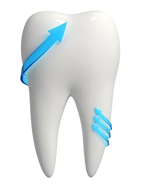 Здоровый 3d белый зуб значок - Синие стрелки — стоковое фото