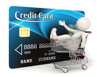 Credit card - 3d man - Shopping cart clipart