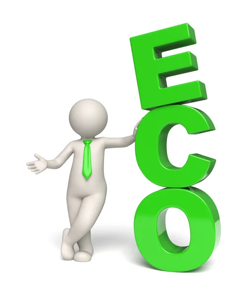 Verde Eco texto - homem 3d — Fotografia de Stock