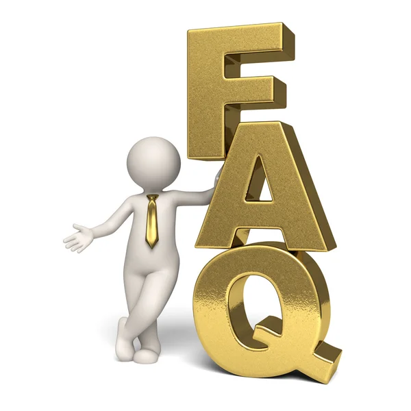 FAQ ikona - złoto - 3d działalności człowieka — Zdjęcie stockowe