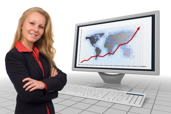 Kvinna - ekonomisk tillväxt - företagspresentation — Stockfoto