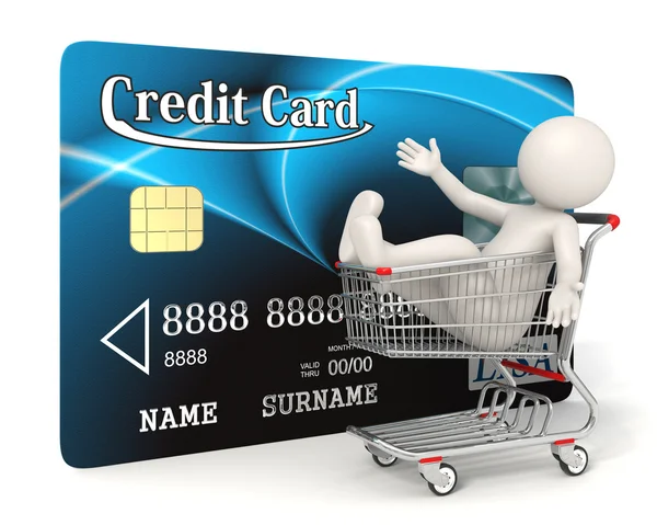 Cartão de crédito - homem 3d - Carrinho de compras — Fotografia de Stock