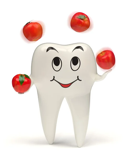 3d malabarismo dental con manzanas rojas — Foto de Stock
