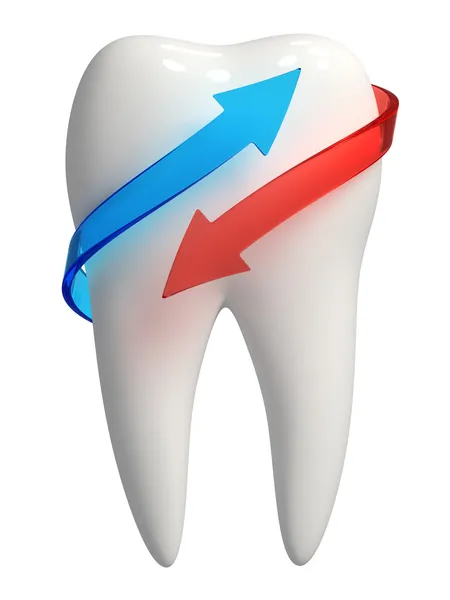 3D ikony biały ząb - niebieskie i czerwone strzałki — Zdjęcie stockowe