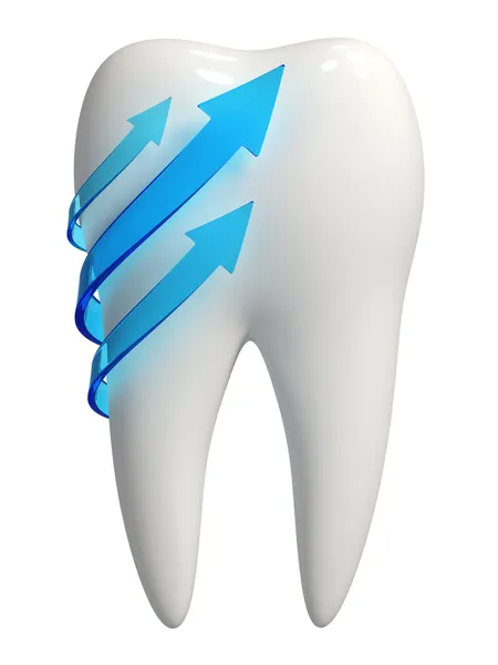 Ícone de dente branco 3d - setas azuis — Fotografia de Stock