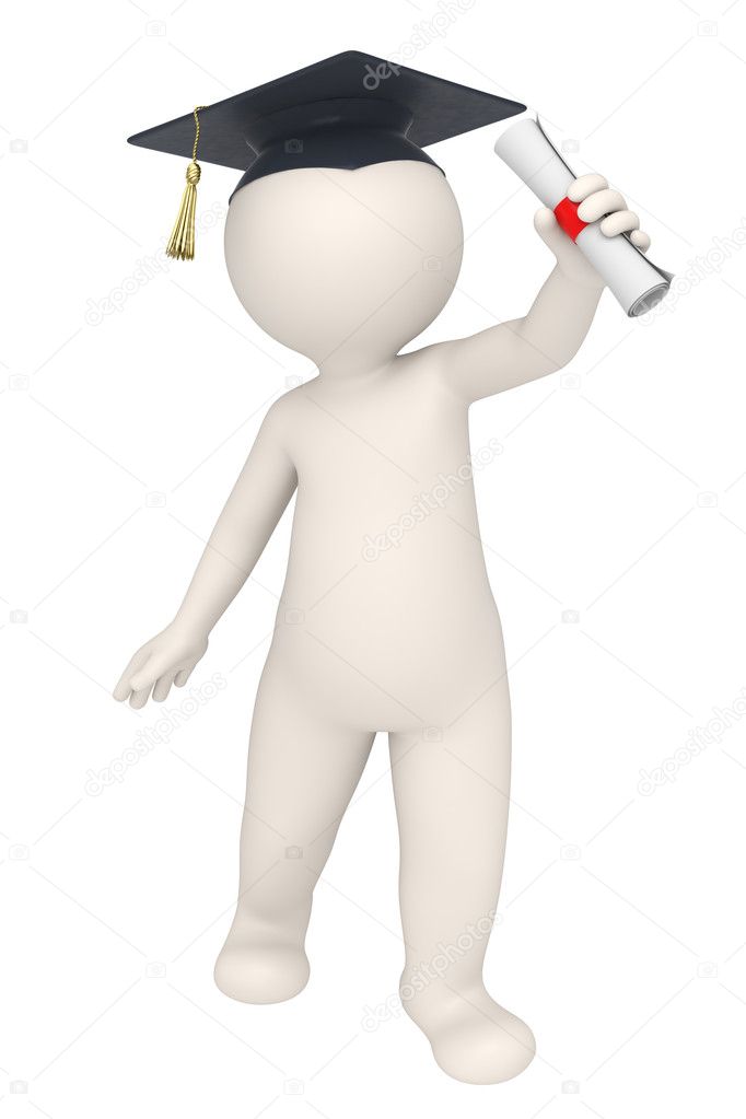 Graduation - 3d man or guy - Isolated