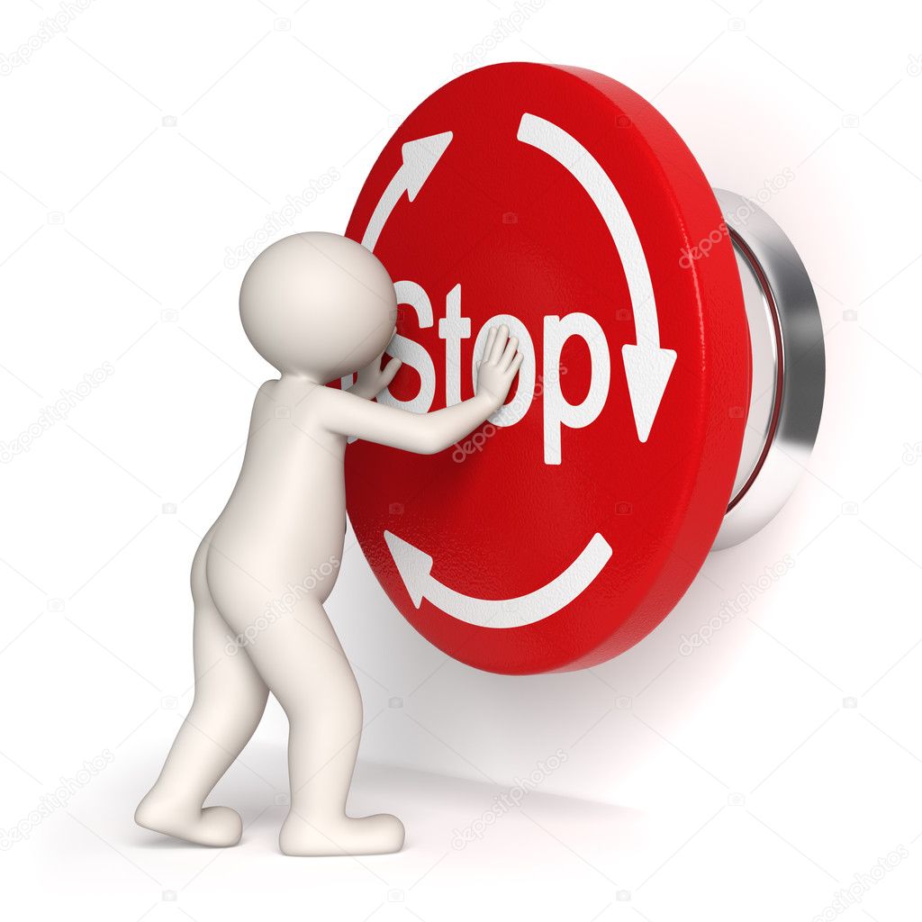 Emergency stop button - 3d man — Stock Photo © Jocky #11803475