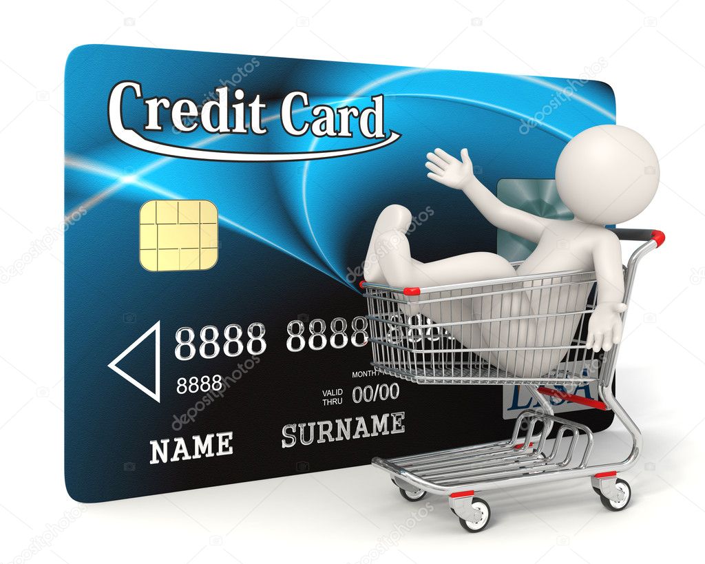 Credit card - 3d man - Shopping cart