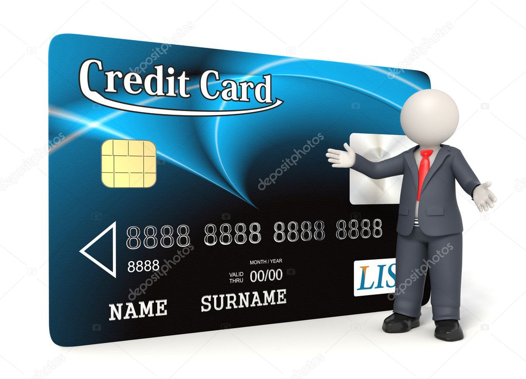Blue credit card - 3d business man