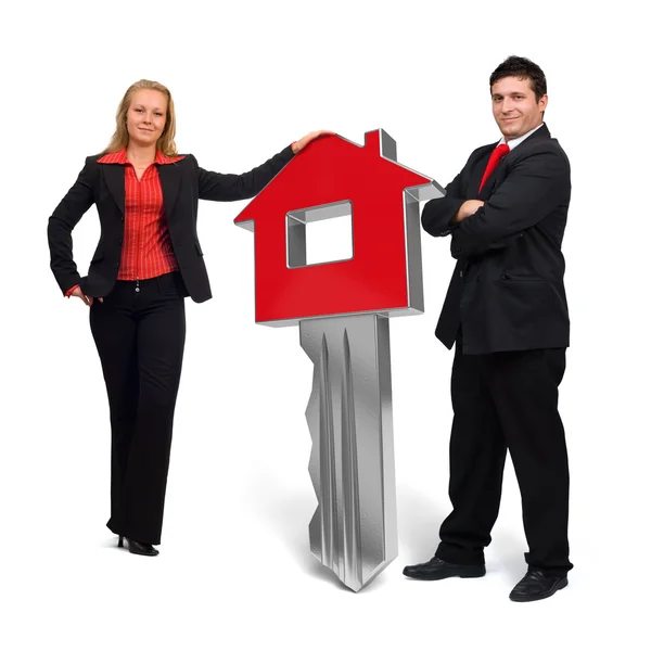 3D röd hem nyckel - house - företag — Stockfoto