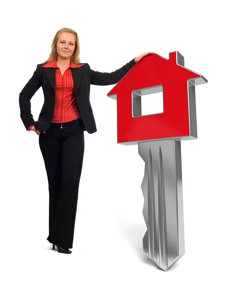 Hem nyckel - house - affärskvinna — Stockfoto