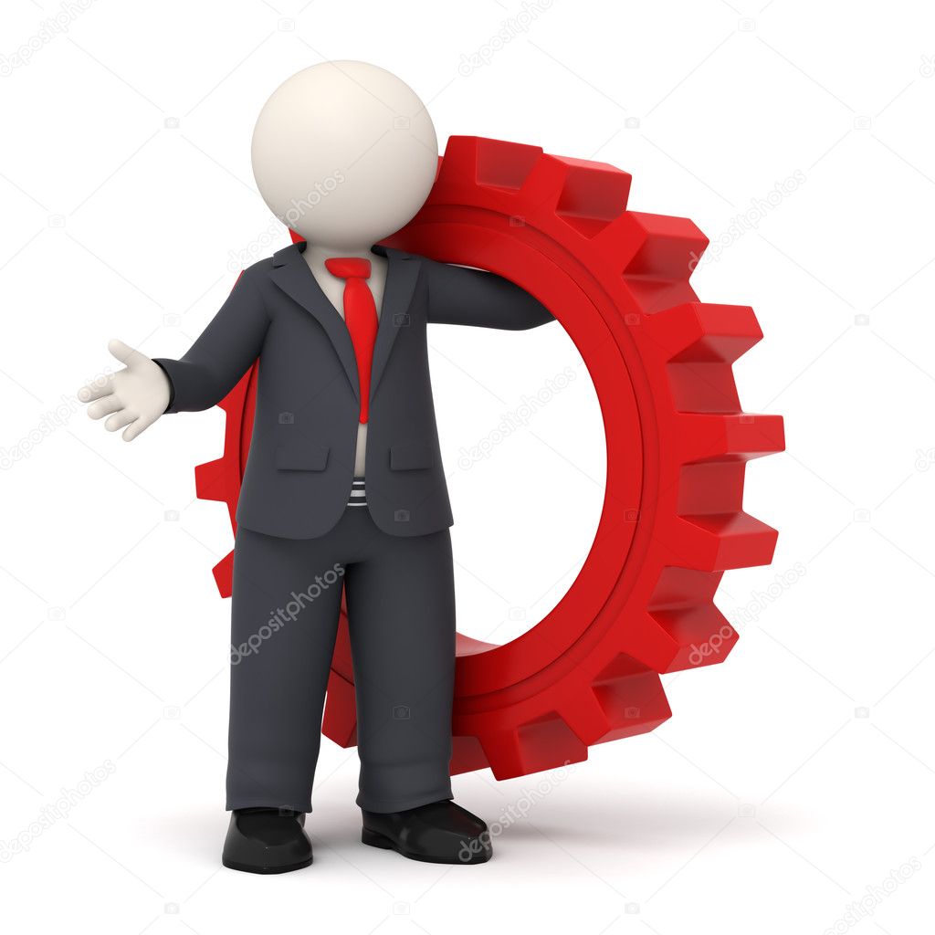 3d business man holding a red gear