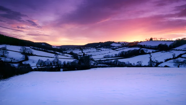 Snow covered fieldd of Devon — Stock Photo, Image